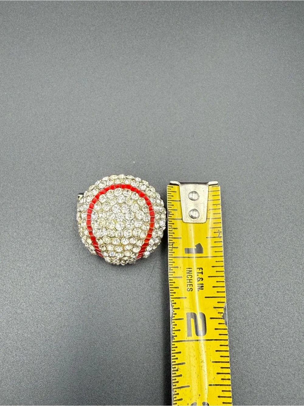 Crystal Baseball Ring with Red Enamel Stripes and stretch